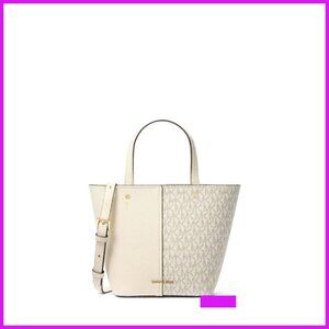 Chic Compact Crossbody Bag Mixed Media Canvas Leather Adjustable Strap